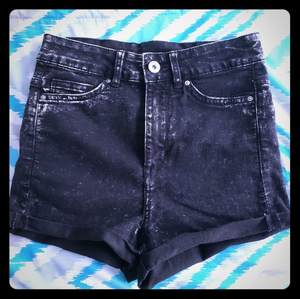 H&M Distressed Black Acid Wash Shorts